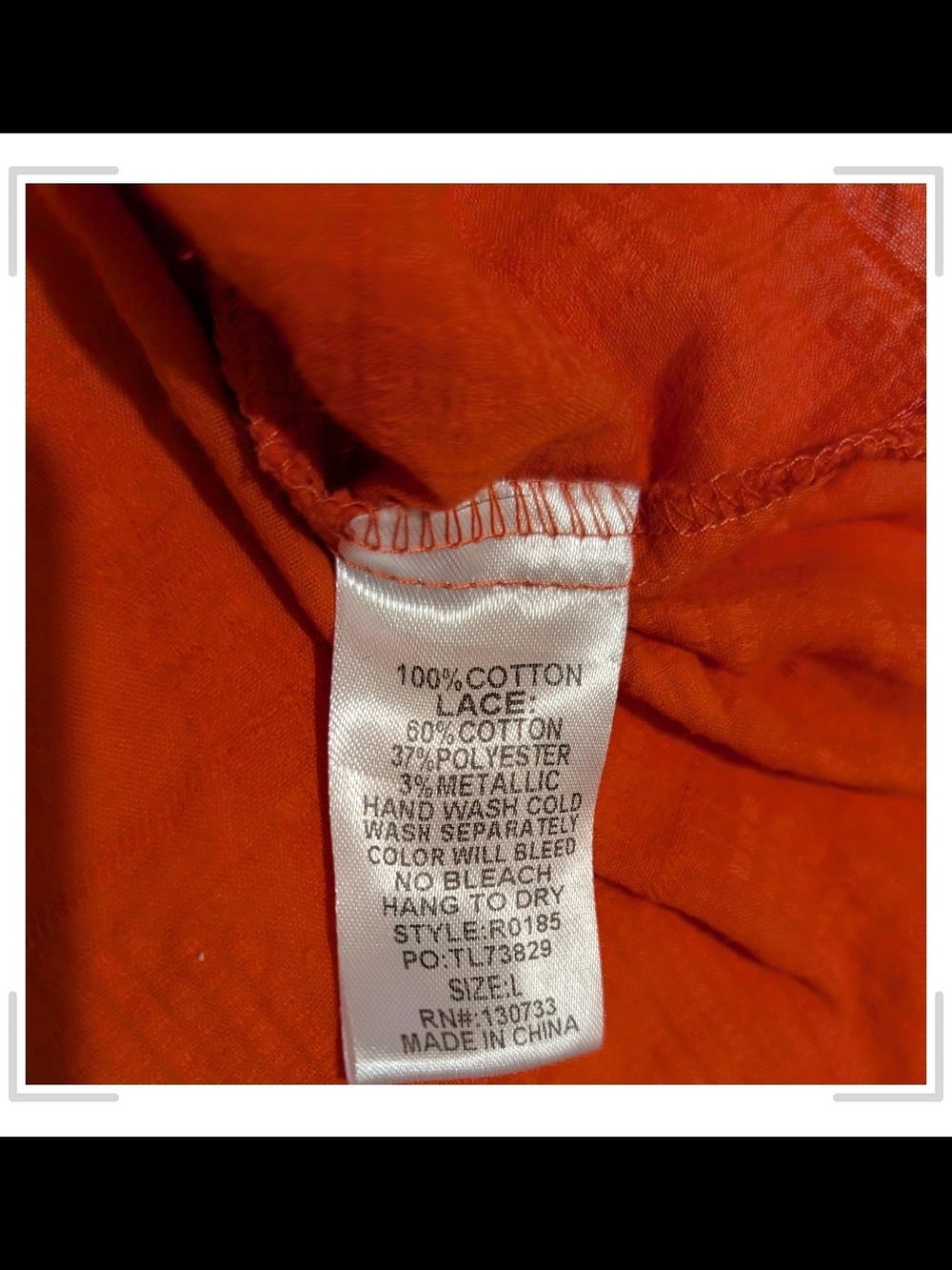 Umgee Vibrant Orange Cotton Blend Top with Lace Detail - Picture 7 of 8